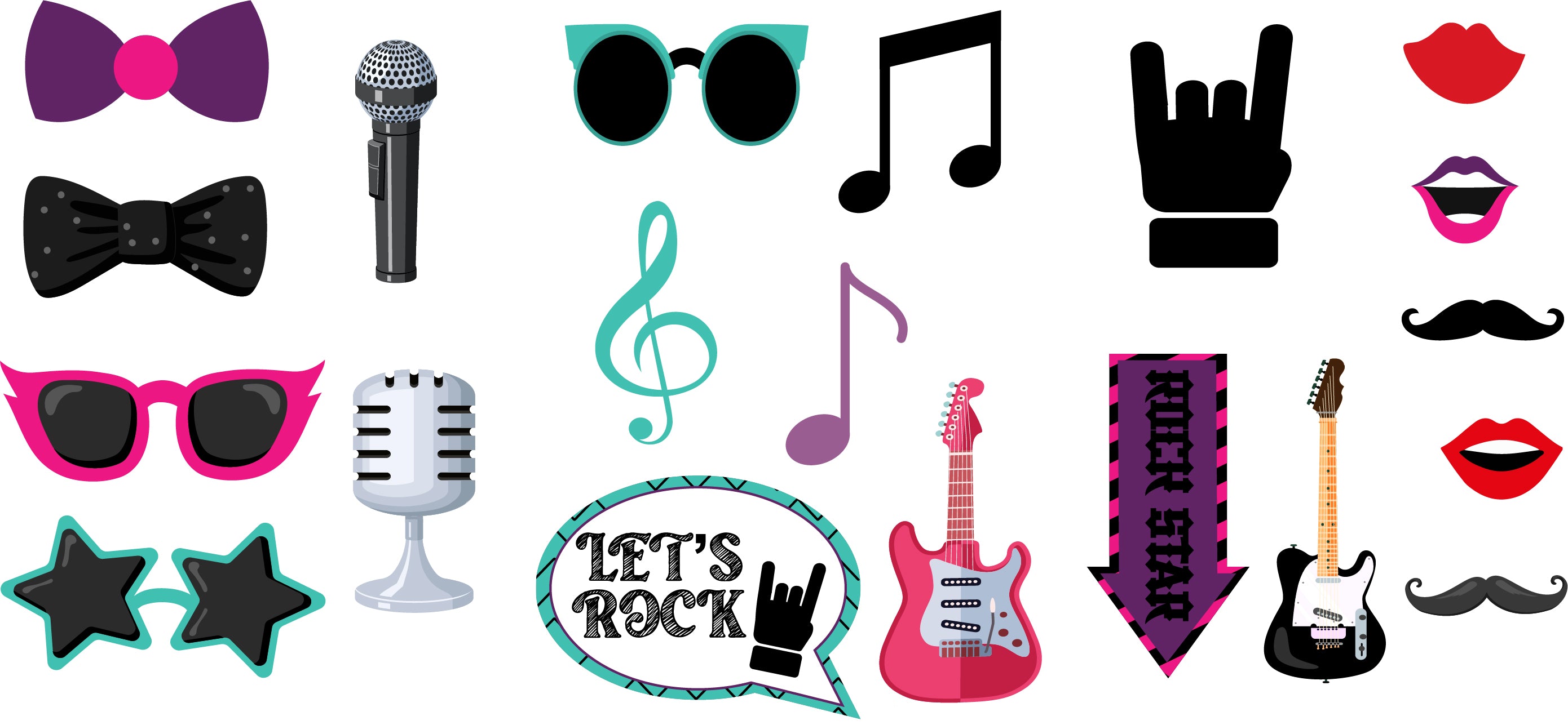 Rockstar Theme Birthday Party Photo Booth Props Kit