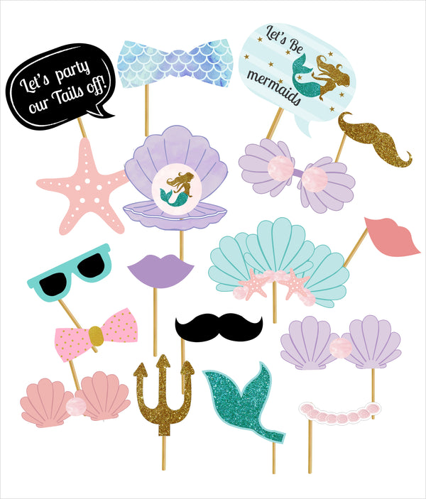 Mermaid Birthday Party Photo Booth Props Kit