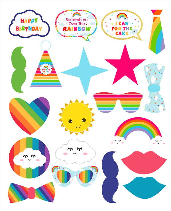 Rainbow Birthday Party Photo Booth Props Kit