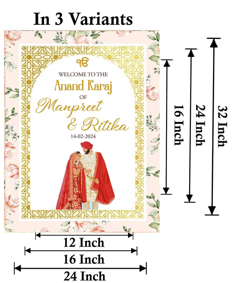 Indian Punjabi Wedding Anand Karaj  Ceremony Welcome Board for Decoration