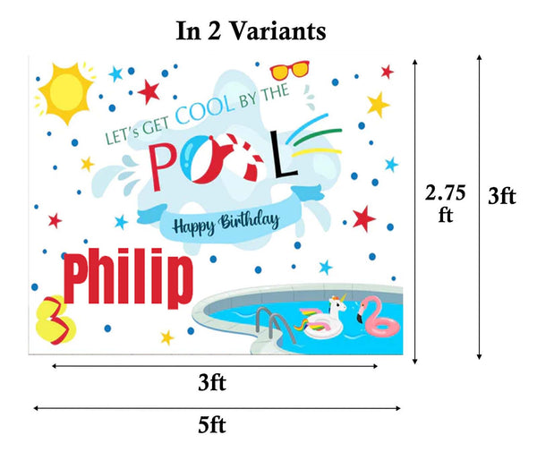 Pool Party Theme Birthday Party Personalized Backdrop.
