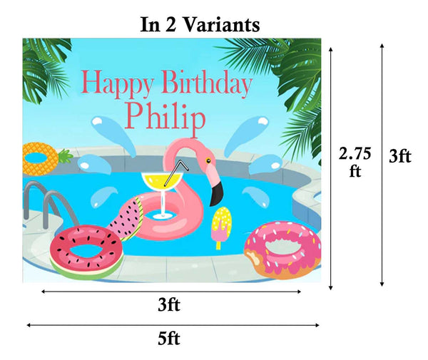 Pool Party Theme Birthday Party Personalized Backdrop.