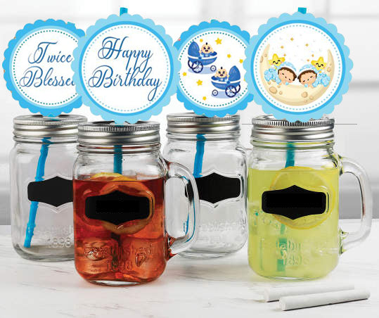 Twin Boys Party Birthday Paper Decorative Straws