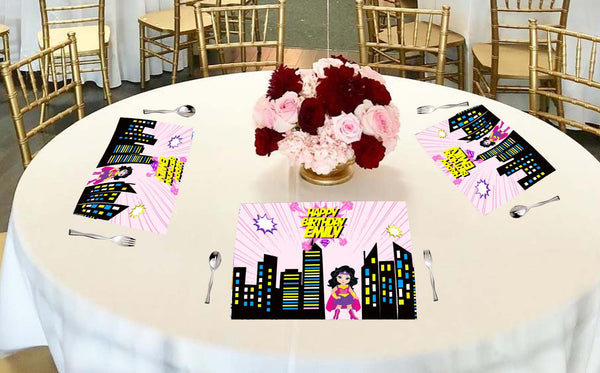 Super Girl Theme Birthday Table Mats for Decoration