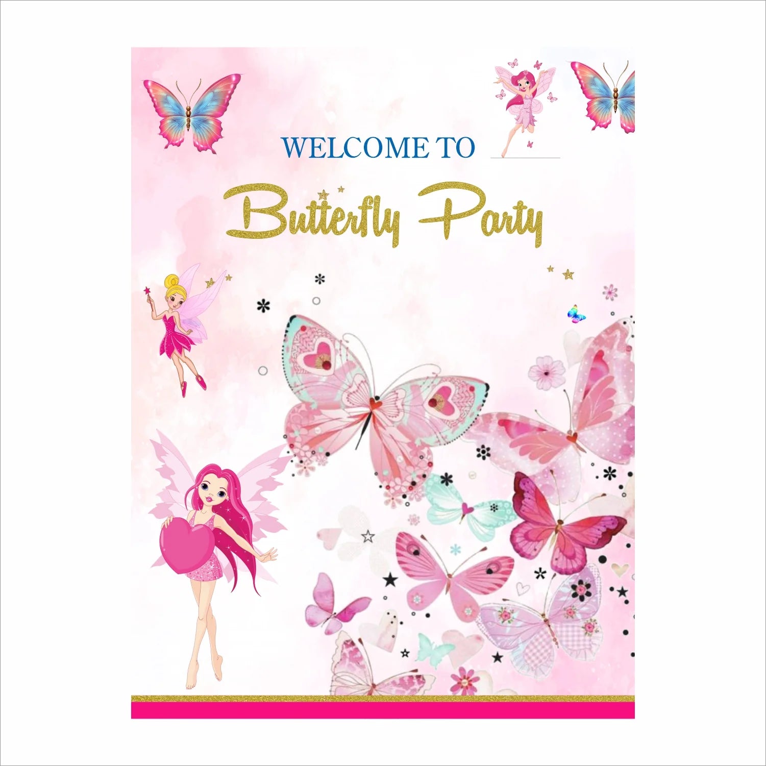 Butterfly & Fairies Theme Birthday Party Yard Sign/Welcome Board