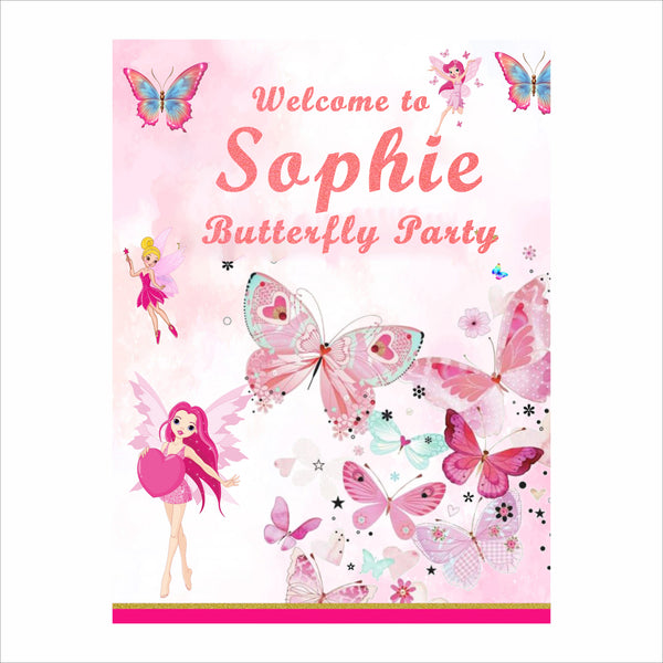 Butterfly & Fairies Theme Birthday Party Yard Sign/Welcome Board