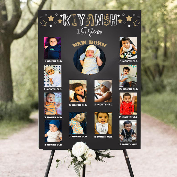 First Birthday Photo Collage Sign /My First Year Photo Board Milestone Picture Board