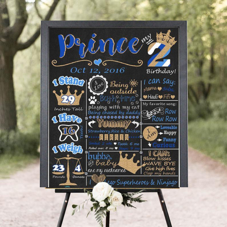 Prince Theme Customized Milestone Sign/Board for Kids Birthday Party