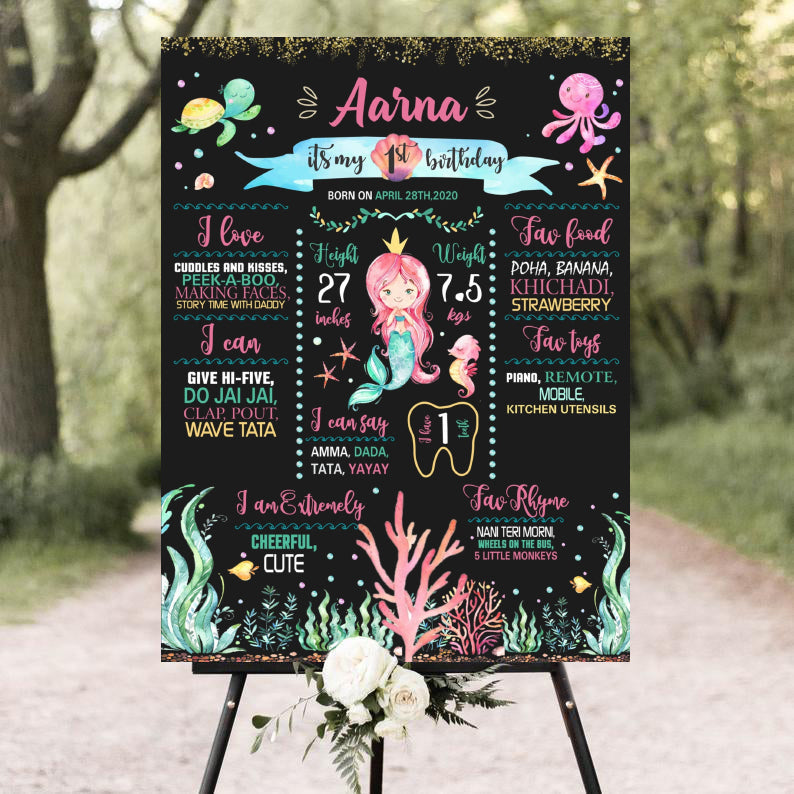 Mermaid Theme Milestone Board Kids Birthday Party