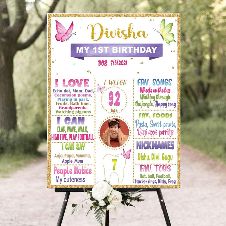 First Birthday Customized Milestone Board for Kids Birthday Party