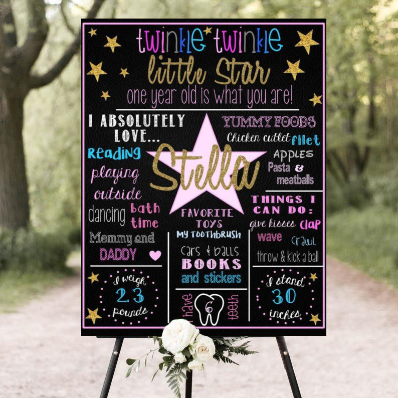 Twinkle Twinkle Little Star Theme Customized Milestone Board for Kids Birthday Party