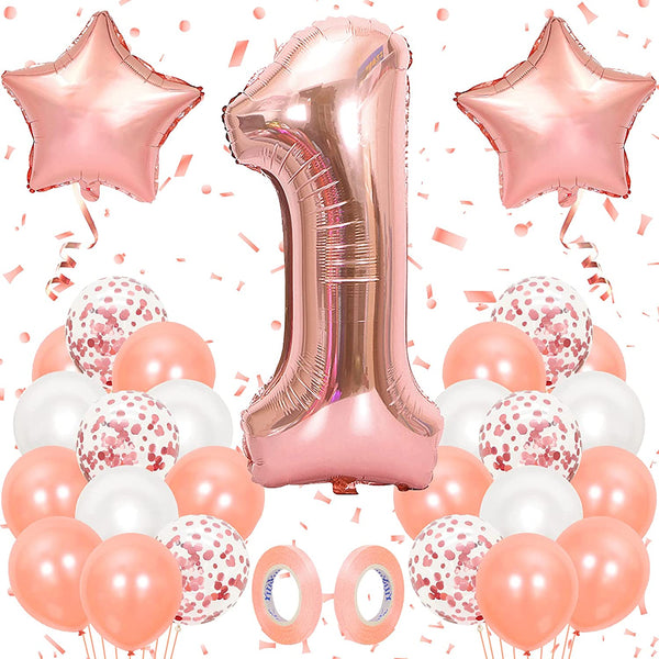 16 Inch Rose Gold Number 1 Balloon, Large Helium Balloon Birthday Party Decorations for Girls, Rose Gold Latex Balloons, 1 Year Party Supplies for Baby Shower Birthday Celebration