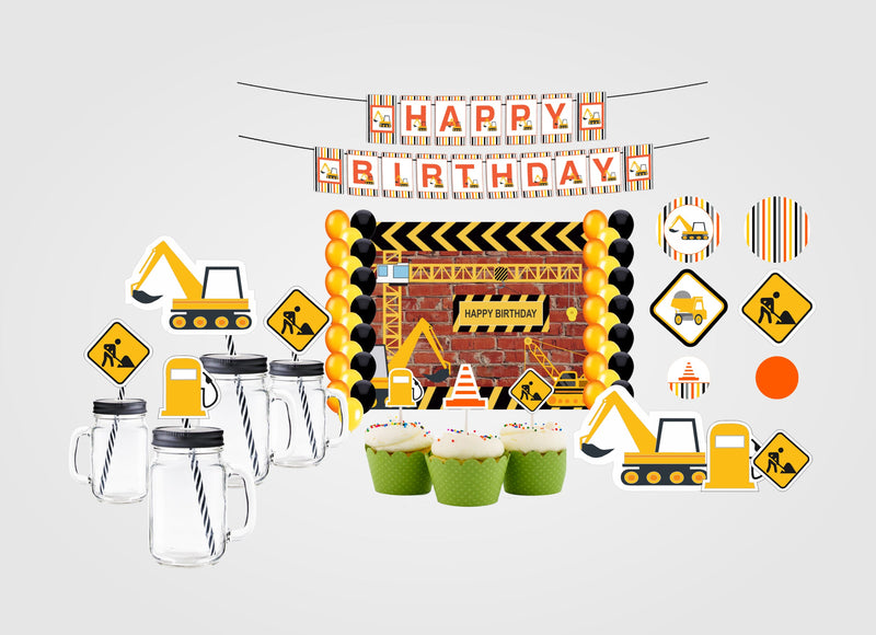 Construction Theme Birthday Complete Personalize Party Kit