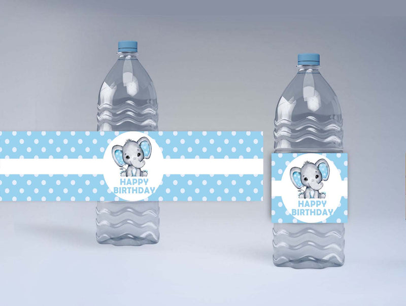 Baby Elephant Theme Birthday Party Water Bottle Labels