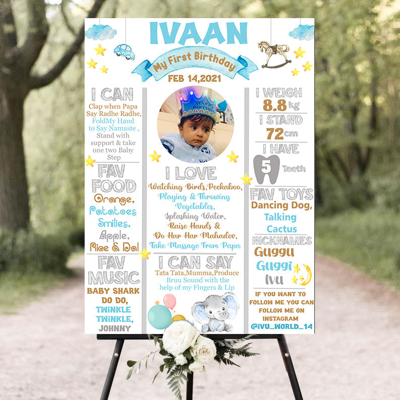 Baby Elephant Customized Milestone Board for Kids Birthday Party