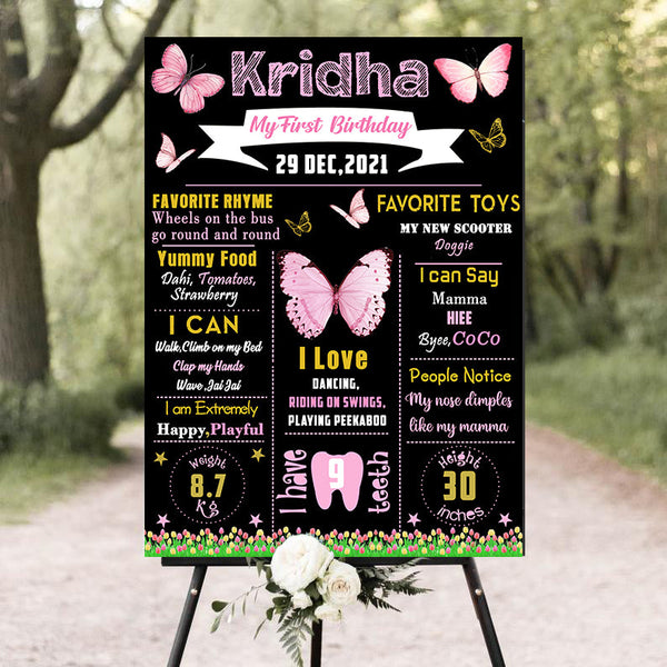 Butterfly & Flowers Customized Milestone Board for Kids Birthday Party