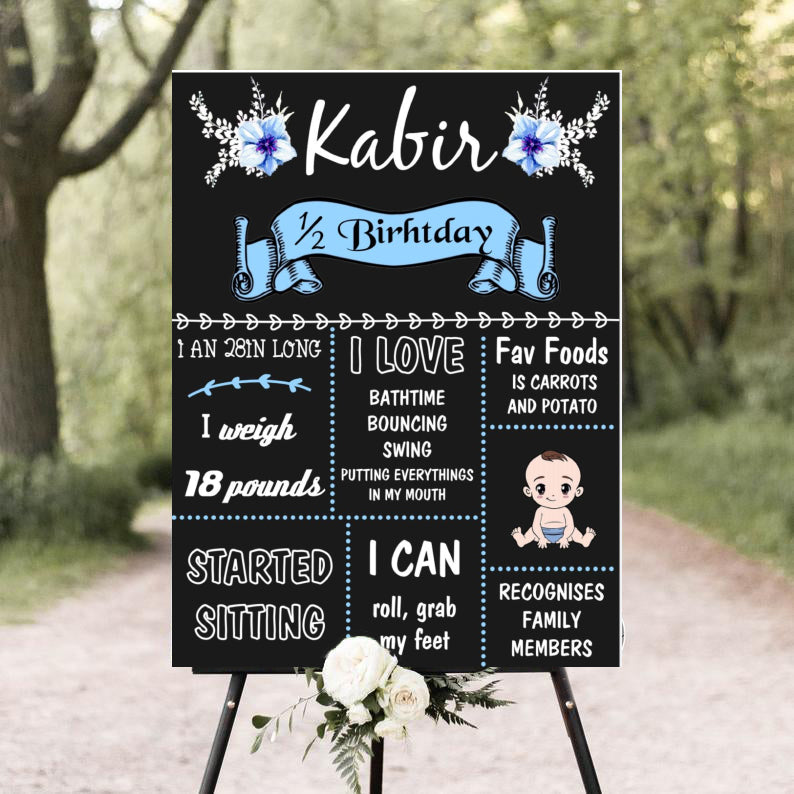 Half Birthday Customized Milestone Sign/Board for Kids Birthday Party