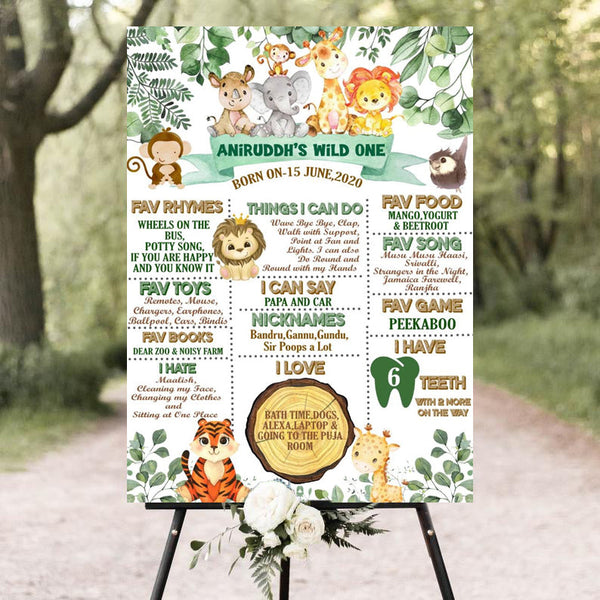 Jungle Safari Customized Milestone Board for Kids Birthday Party