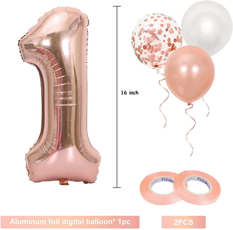 16 Inch Rose Gold Number 1 Balloon, Large Helium Balloon Birthday Party Decorations for Girls, Rose Gold Latex Balloons, 1 Year Party Supplies for Baby Shower Birthday Celebration