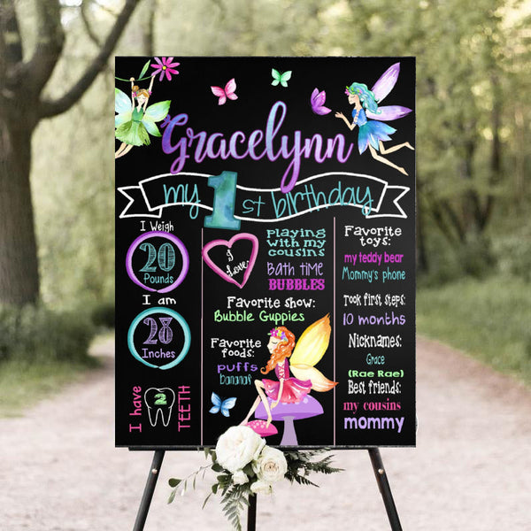 Butterfly & Fairies Theme Milestone Board  for Kids Birthday Party