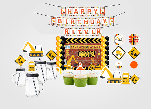 Construction Theme Birthday Complete Personalize Party Kit