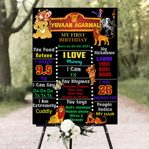 Lion King Birthday Customized Milestone Sign/Board for Kids Birthday Party