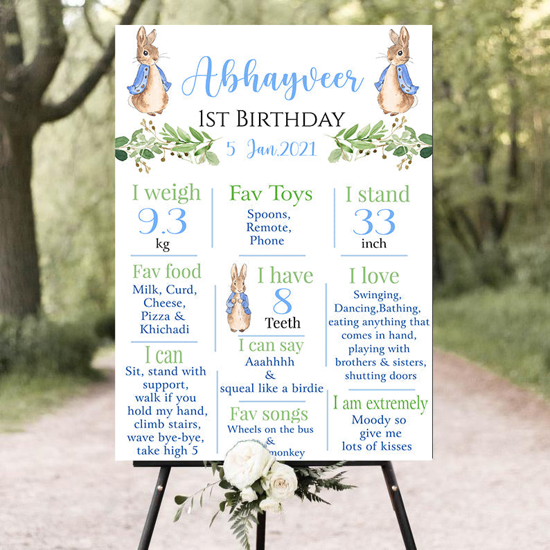 Bunny Theme Customized Milestone Sign/Board for Kids Birthday Party