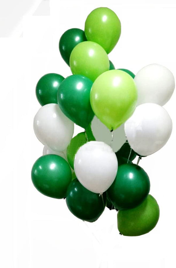 Metallic White, Light Green And Dark Green Latex Balloon For Birthday Parties