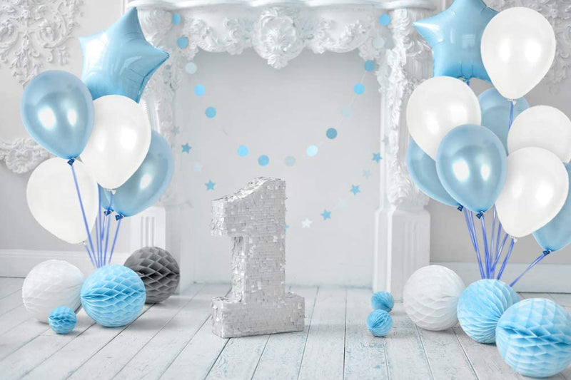Metallic Latex White And Blue Balloons Birthday Parties, Baby Boy Decorations