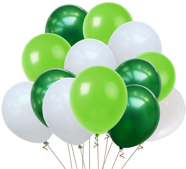 Metallic White, Light Green And Dark Green Latex Balloon For Birthday Parties