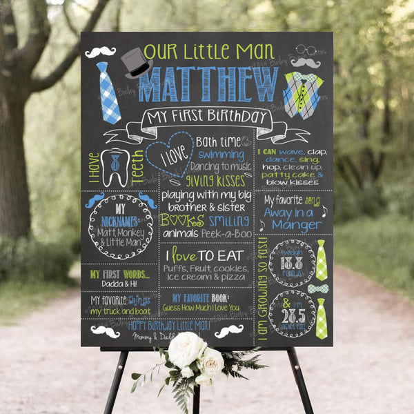 Little Man Theme Customized Milestone Sign/Board for Kids Birthday Party