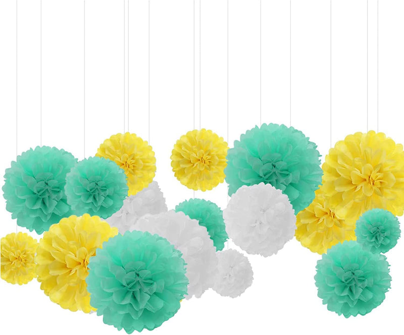 Green White and Yellow Tissue Paper Pompom for Decorations