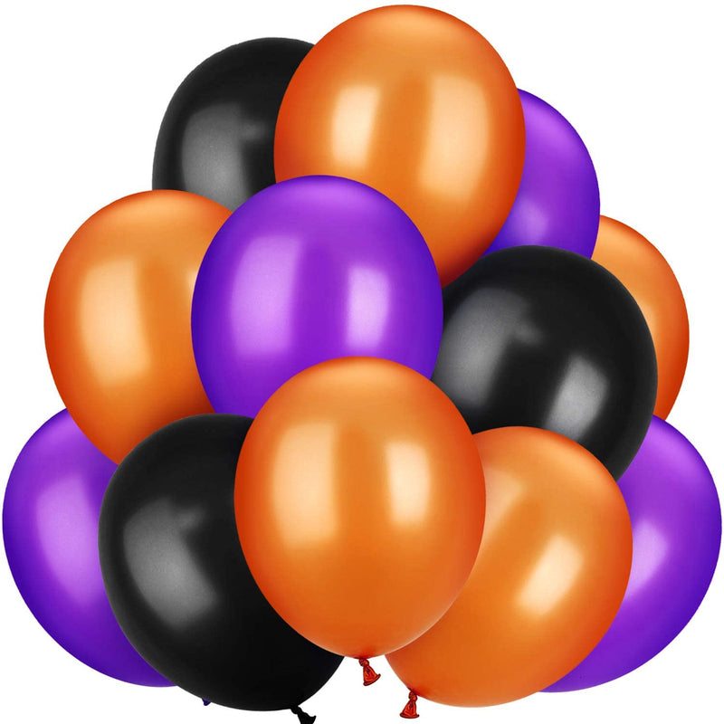 Black, Orange And Purple Latex Balloons For Birthday Parties, Halloween Decorations