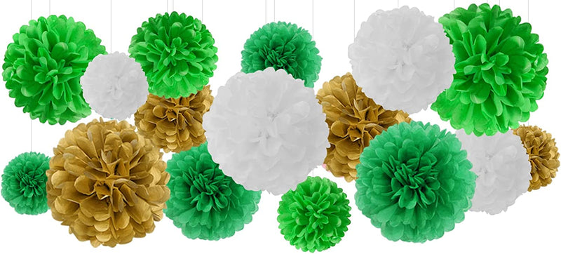 Green White  and Gold Tissue Paper Pompom for Decorations