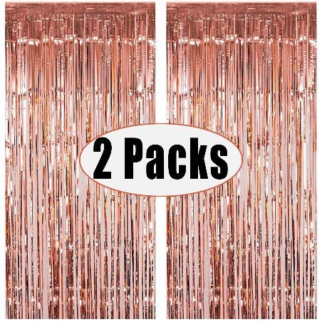 Rose Gold Metallic Tinsel Foil Fringe Curtains