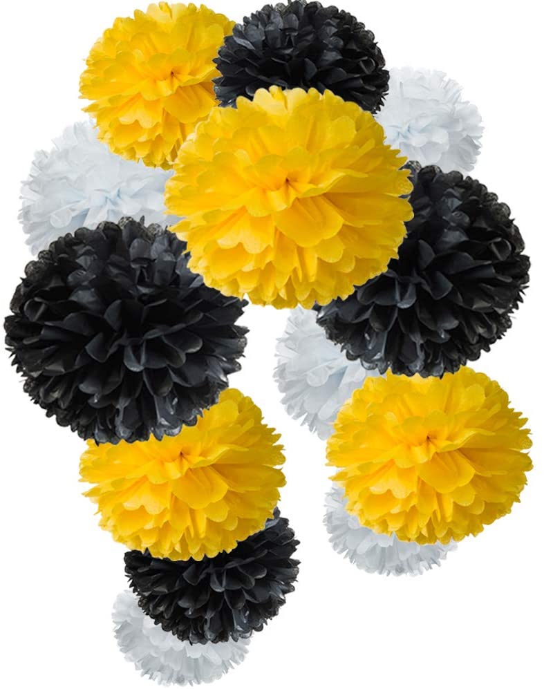 White Yellow And Black Pompom Decorations