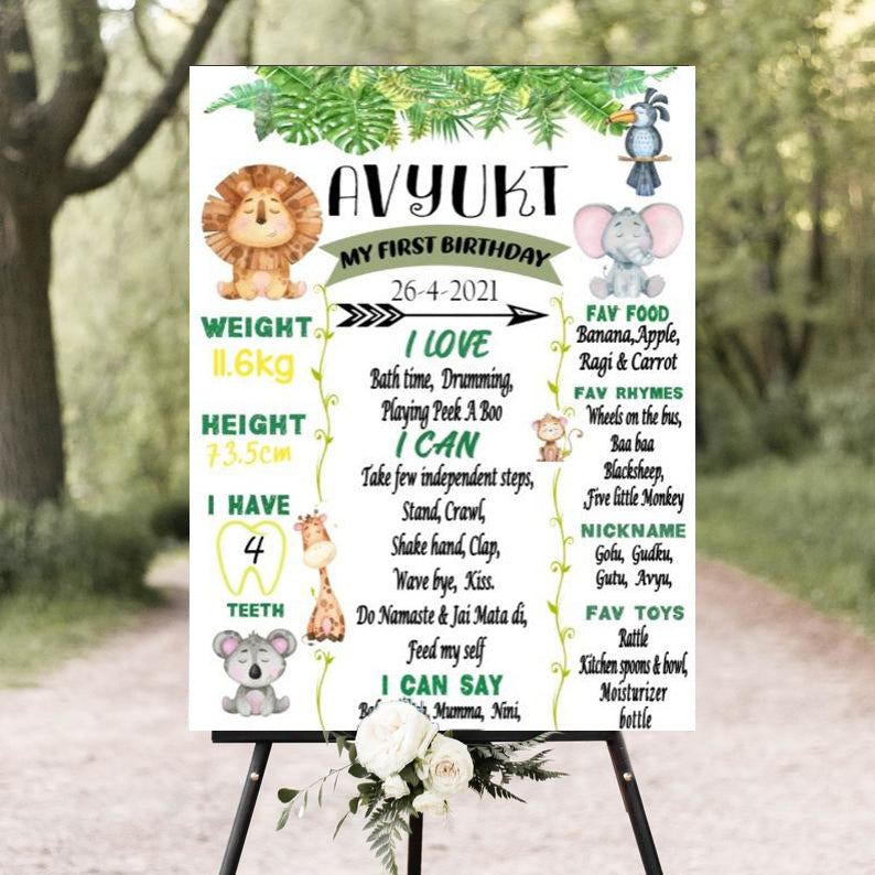 Jungle Theme Customized Milestone Board for Kids Birthday Party