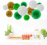 Green White  and Gold Tissue Paper Pompom for Decorations