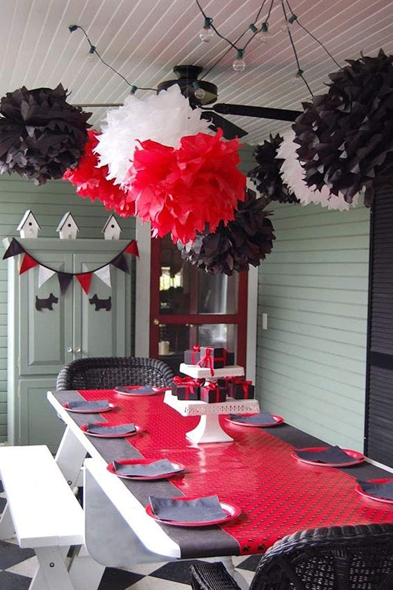 Red Black And White Pom Pom Flower Decoration - Racing Car Theme ,Casino Theme,Birthday Parties