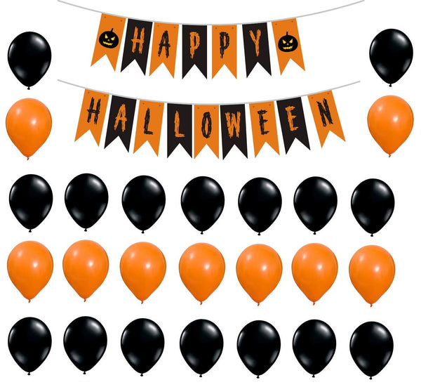 Halloween Party Banner and Balloons