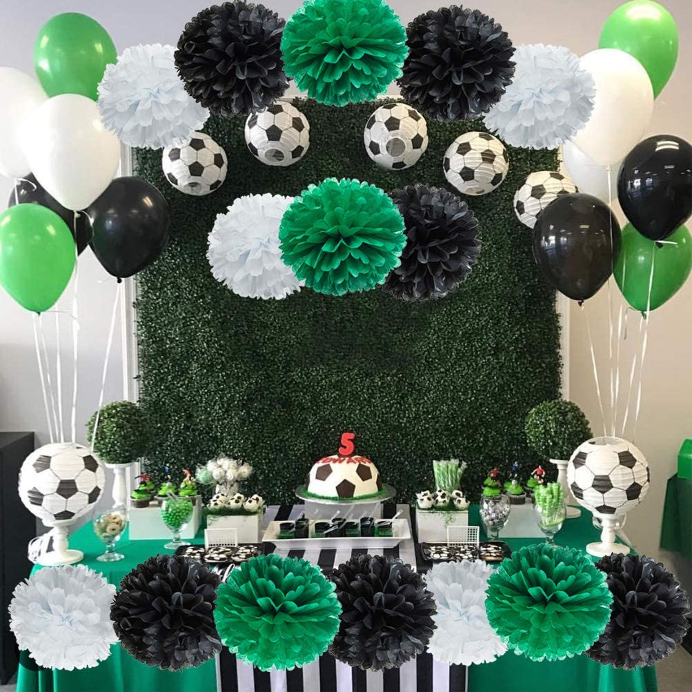 White, Green And Black Pompom Flower Decoration