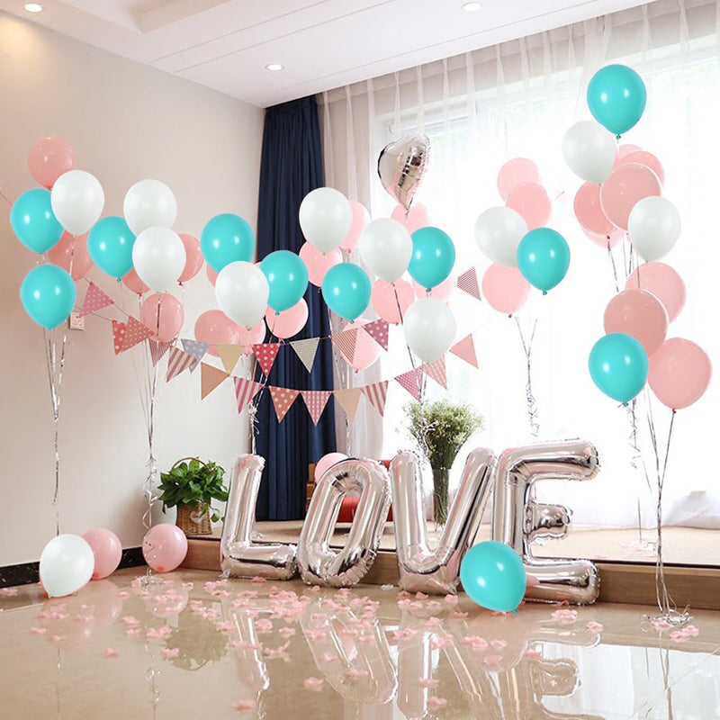 Pink, Aqua Blue And White Latex Balloons For Birthday Parties, Unicorn Decorations