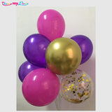 Metallic Pink Purple Gold and  Gold Confetti Balloon (With Ribbon)