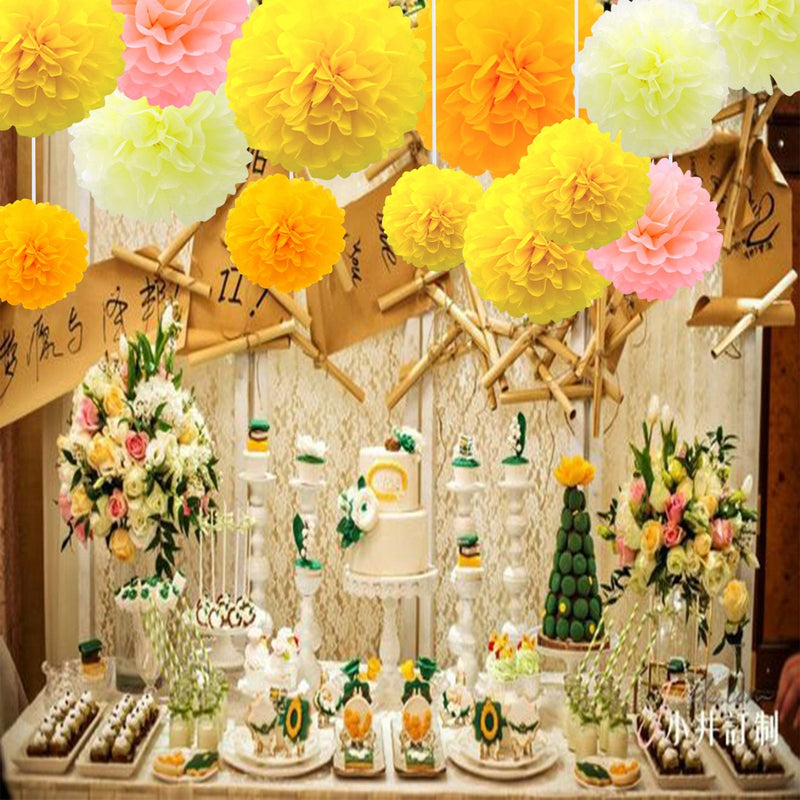 Orange, Pink, Yellow And Ivory Pompom Flower Decoration