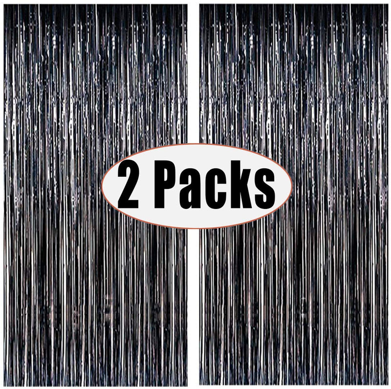 Black Metallic Tinsel Foil Fringe Curtains