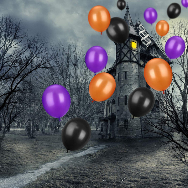 Black, Orange And Purple Latex Balloons For Birthday Parties, Halloween Decorations