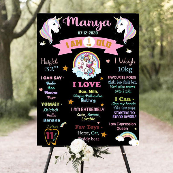 Unicorn Theme Customized Milestone Board for Kids Birthday Party