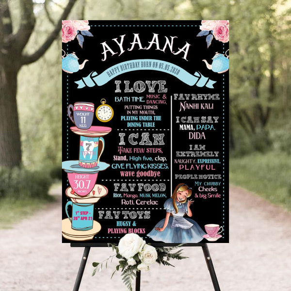 Alice Wonderland Theme Customized Milestone Board for Kids Birthday Party