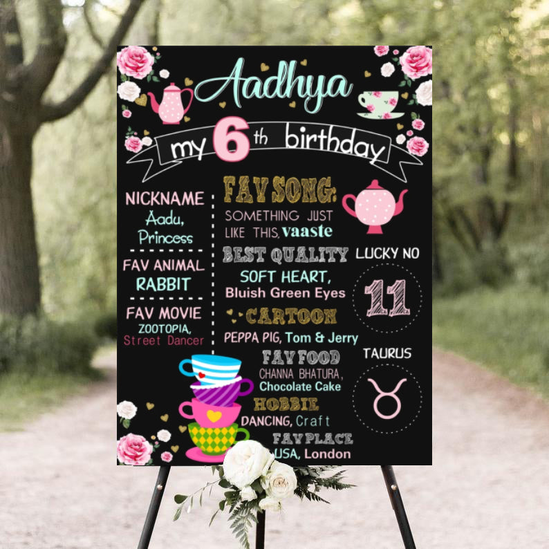 Tea Theme Customized Milestone Board for Kids Birthday Party