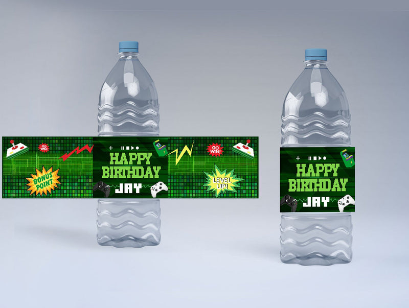 Gaming Theme Birthday Party Water Bottle Labels